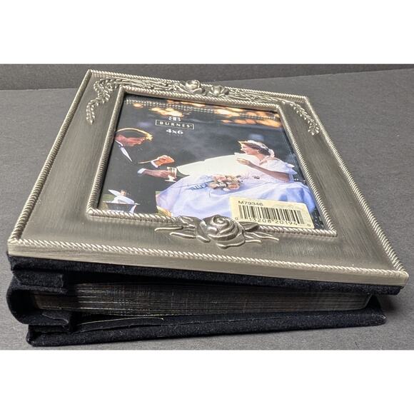 Burnes Of Boston Mini Max Photo Album 4x6 Silvertone Metal Frame Velour Cover - Picture 7 of 11